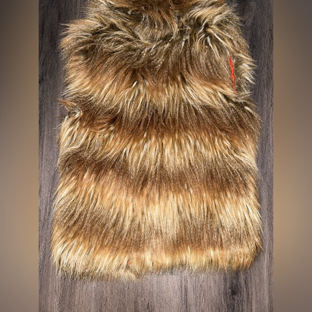 Luxury Brown Faux Fur Vest Orange Satin Lined Cozy Winter Glam Boho - Picture 9 of 9